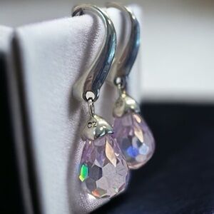Sterling Silver Purple Teardrop CZ Dangle Earrings